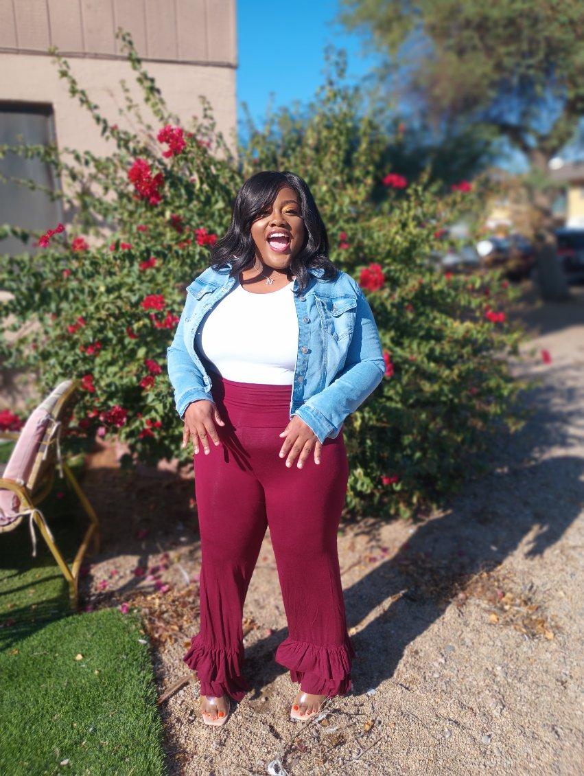 Burgundy Ruffled Pants