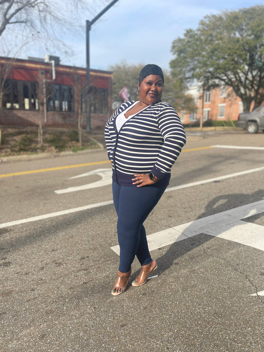 Striped Navy Cardigan (Plus)